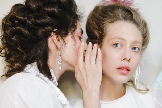 pexels-photo-9790372-9790372 Two women dressed in 19th century fashion share a secret, showcasing elegance and friendship.